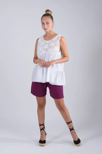 Μπλούζα Crochet Κύκλοι Λευκή