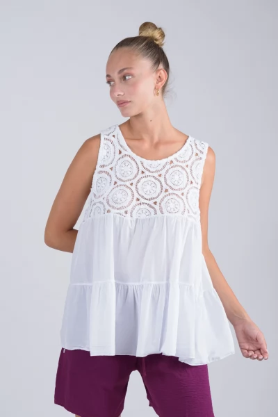 Μπλούζα Crochet Κύκλοι Λευκή