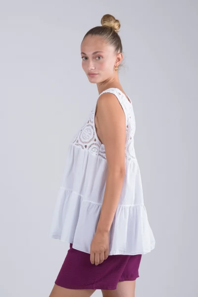 Μπλούζα Crochet Κύκλοι Λευκή