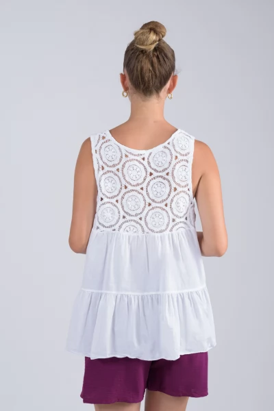 Μπλούζα Crochet Κύκλοι Λευκή