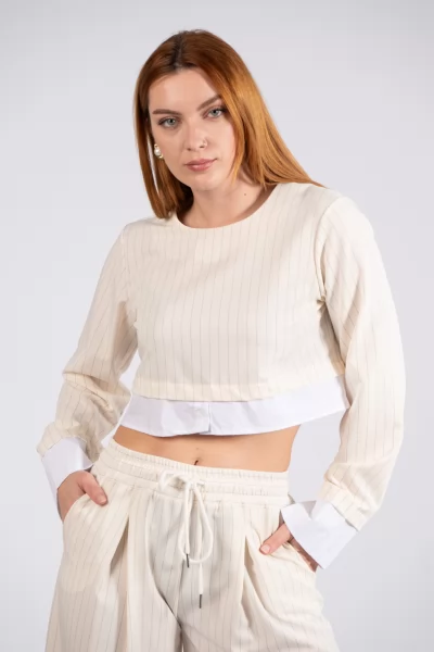 Blouse Crop Stripes Cream 