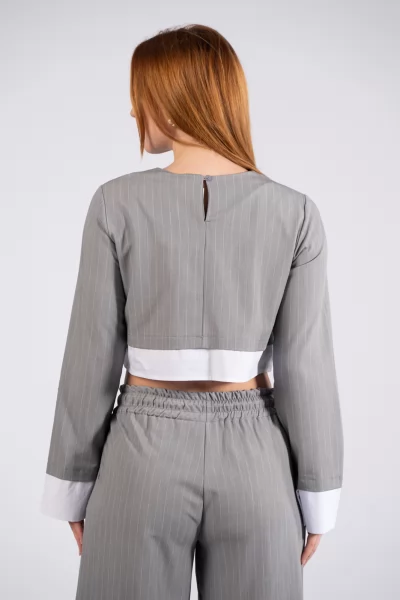 Blouse Crop Stripes Grey