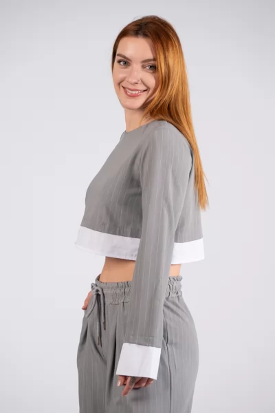 Blouse Crop Stripes Grey