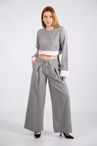 Blouse Crop Stripes Grey