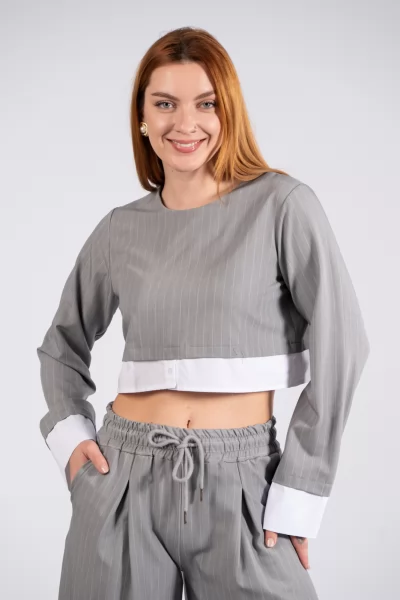 Blouse Crop Stripes Grey