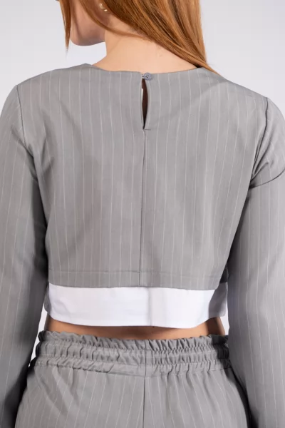 Blouse Crop Stripes Grey