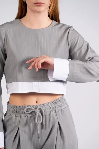 Blouse Crop Stripes Grey