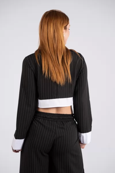 Blouse Crop Stripes Black