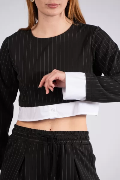 Blouse Crop Stripes Black