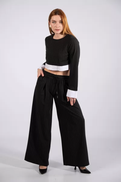 Blouse Crop Stripes Black