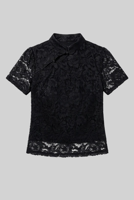 Blouse Lace Mandarin Collar 