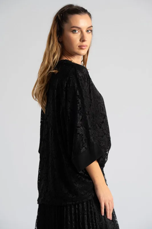 Μπλούζα Δαντέλα Νυχτερίδα Μανίκι