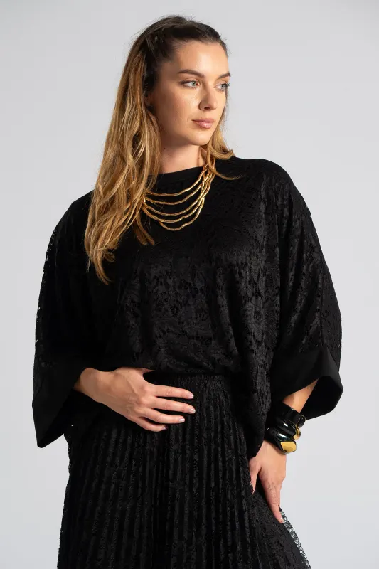 Μπλούζα Δαντέλα Νυχτερίδα Μανίκι