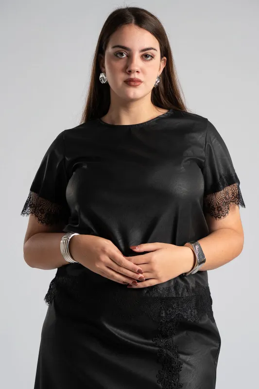 Μπλούζα Δερματίνη Διακοσμητική Δαντέλα