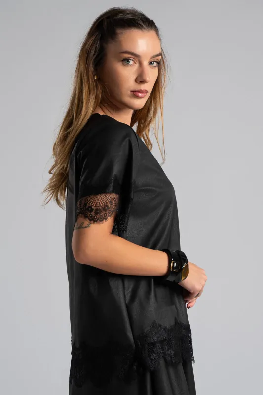 Μπλούζα Δερματίνη Διακοσμητική Δαντέλα