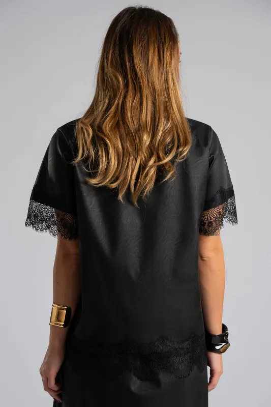 Μπλούζα Δερματίνη Διακοσμητική Δαντέλα