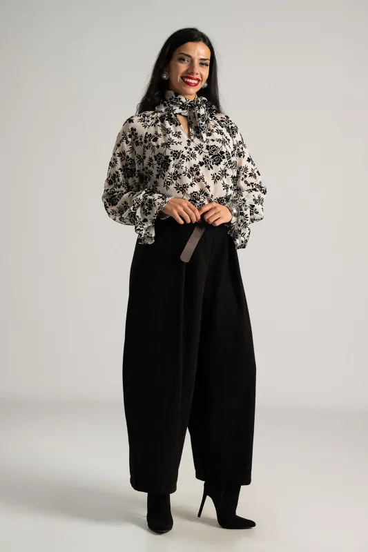 Floral Pattern Tie Blouse