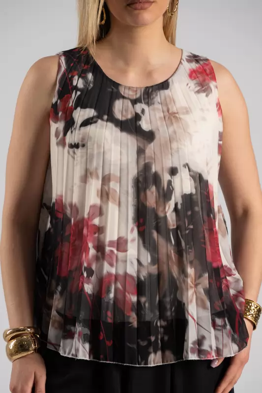 Blouse Embrime Sleeveless Pleated