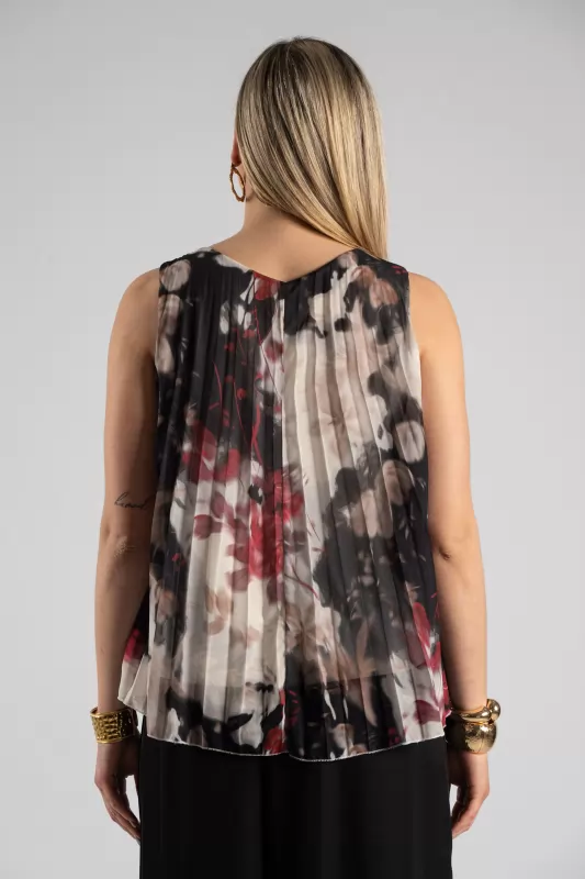 Blouse Embrime Sleeveless Pleated