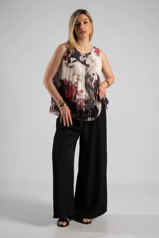 Blouse Embrime Sleeveless Pleated