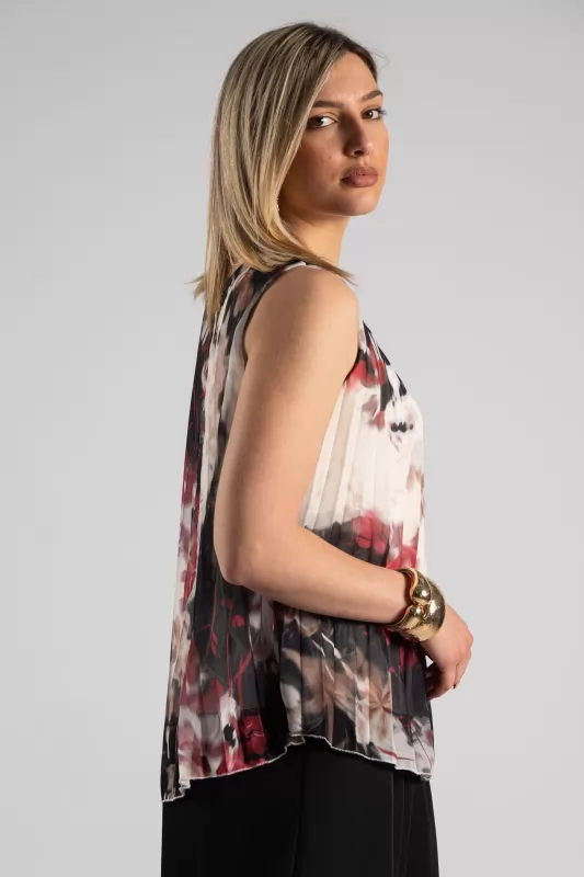 Blouse Embrime Sleeveless Pleated