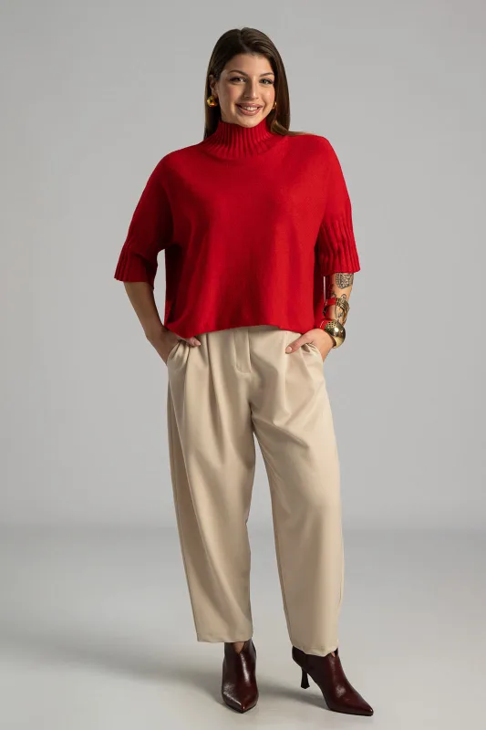 Blouse Bold Ribbed Sleeves