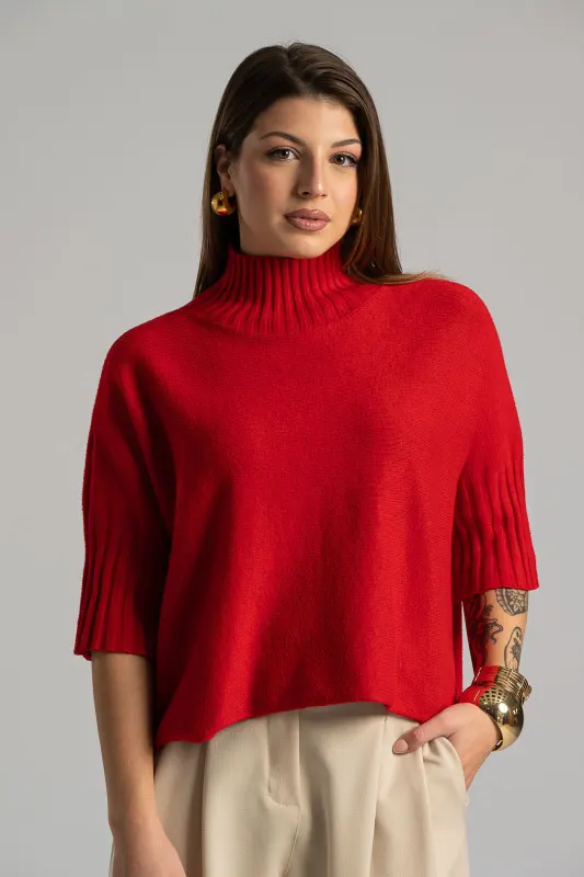 Blouse Bold Ribbed Sleeves