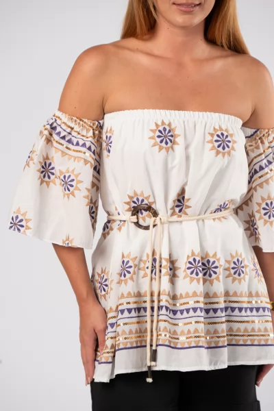 Ethnic Blouse Purple-White