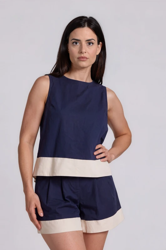 Blouse Back Bow Two-Tone