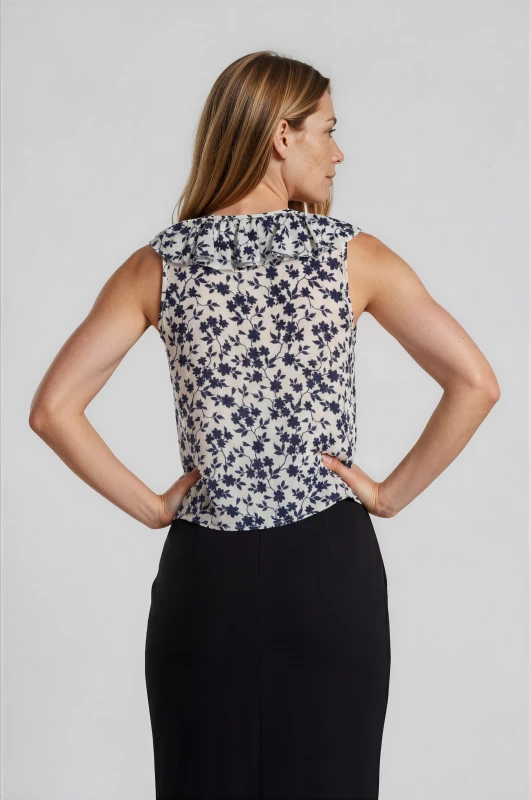 Blouse Floral Sleeveless Ruffle