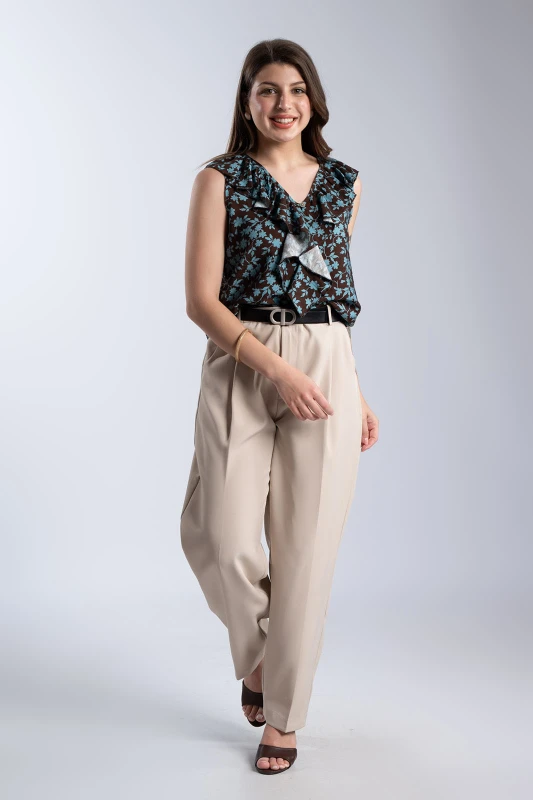 Blouse Floral Sleeveless Ruffle