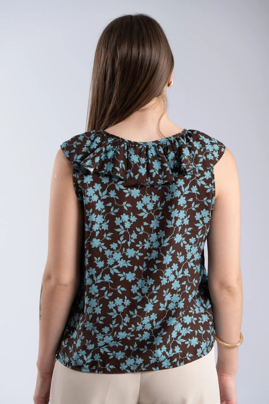 Blouse Floral Sleeveless Ruffle