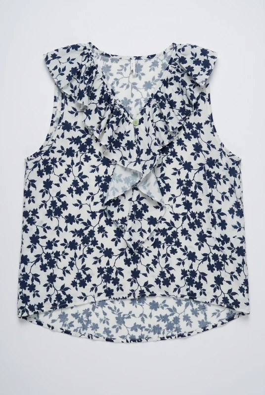 Blouse Floral Sleeveless Ruffle