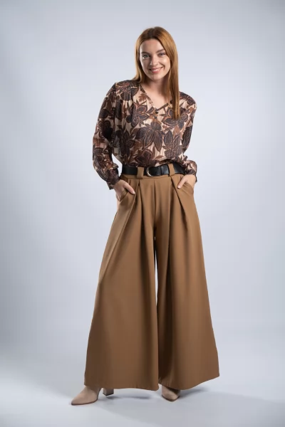 Μπλούζα Floral Gold Wire Καφέ-Cream