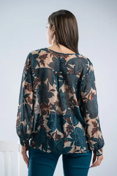 Μπλούζα Floral Gold Wire Πετρόλ-Cream