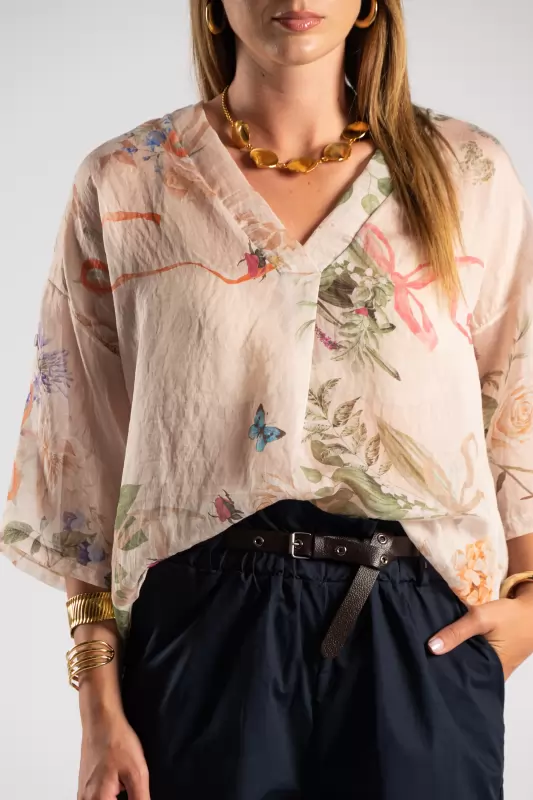 Μπλούζα Floral Πιέτες
