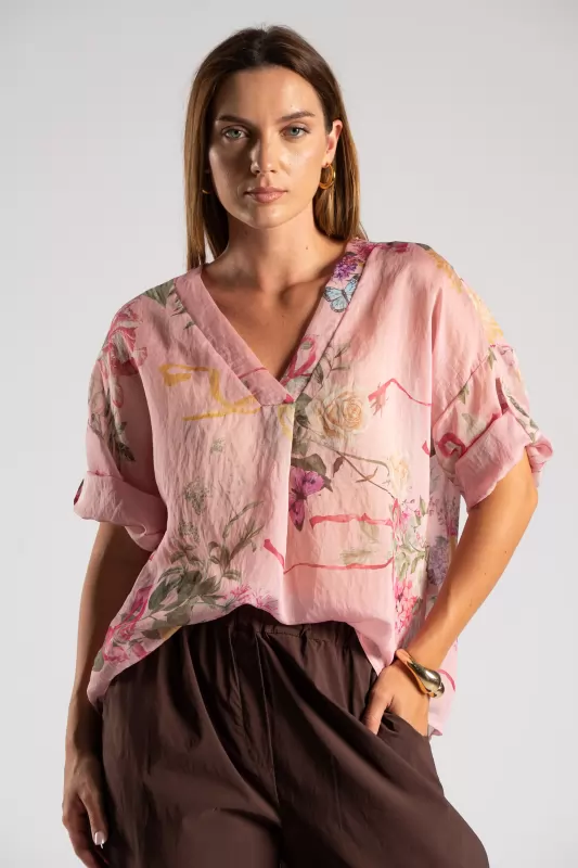 Μπλούζα Floral Πιέτες