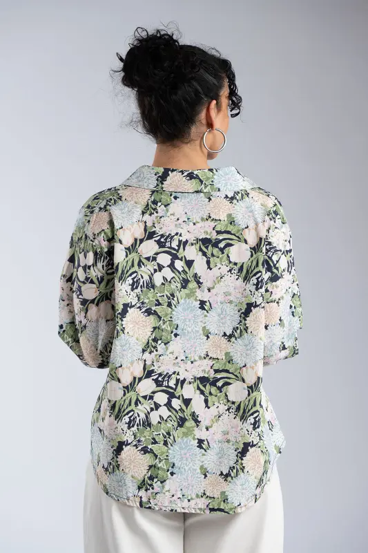 Μπλούζα Floral Πιέτες Γιακάς