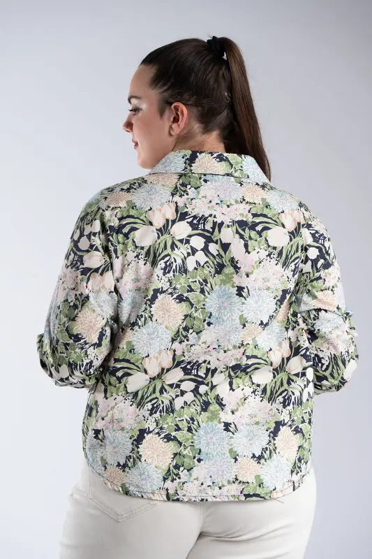 Μπλούζα Floral Πιέτες Γιακάς