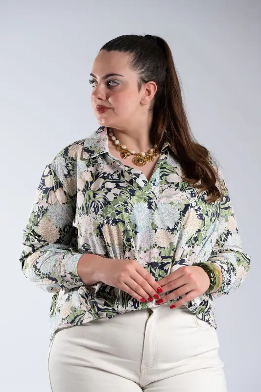 Μπλούζα Floral Πιέτες Γιακάς