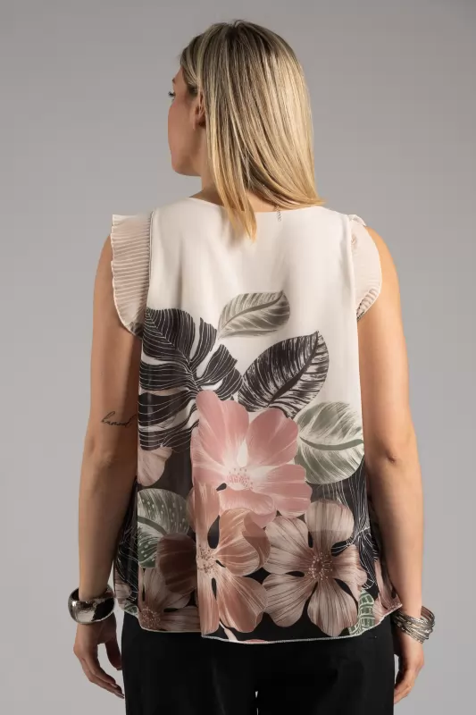 Blouse Floral Pleated Sleeveless