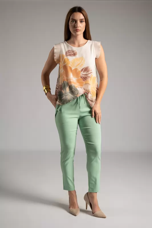 Blouse Floral Pleated Sleeveless