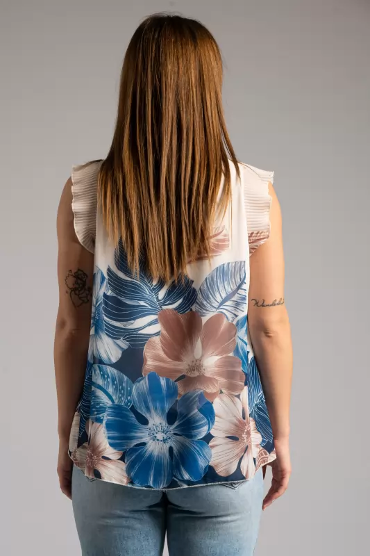 Blouse Floral Pleated Sleeveless