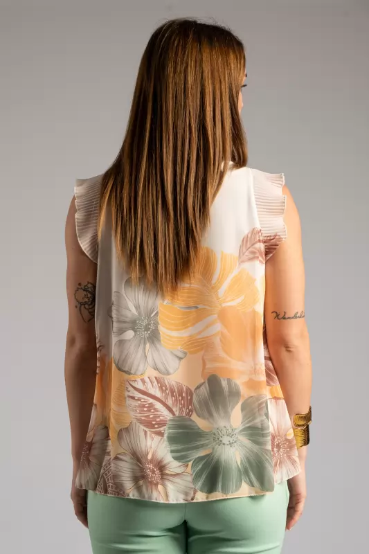 Blouse Floral Pleated Sleeveless