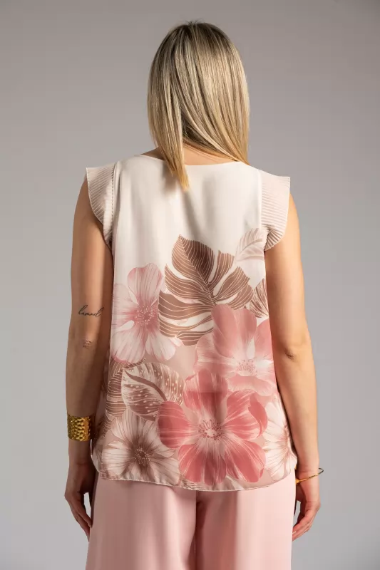 Blouse Floral Pleated Sleeveless