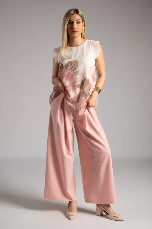 Blouse Floral Pleated Sleeveless