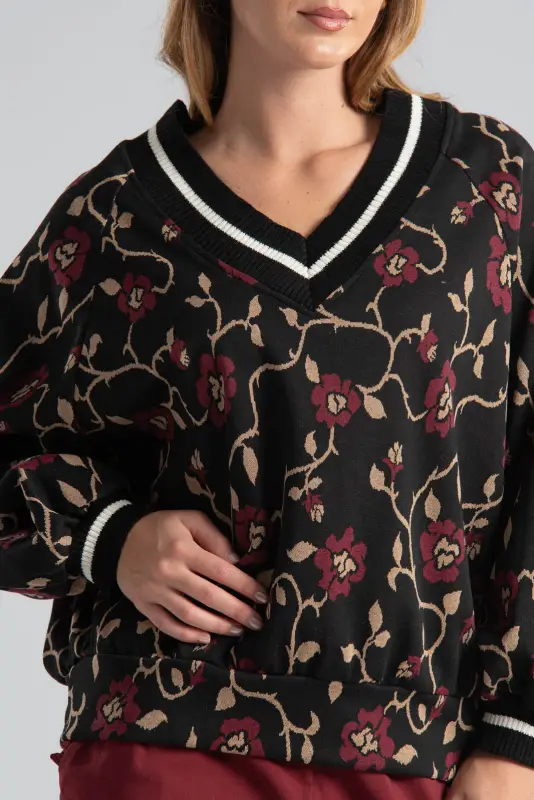 Floral Blouse Rib Details 