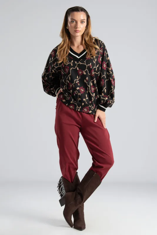 Floral Blouse Rib Details 