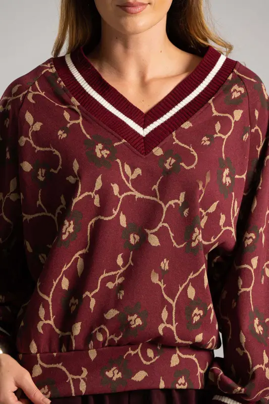 Floral Blouse Rib Details 