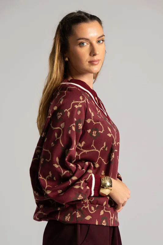 Floral Blouse Rib Details 